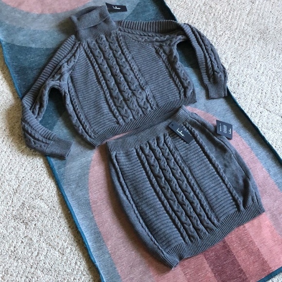 NWT (2) Lulus Gray Chunky Cable Knit Sweater Skirt Set XL - Picture 8 of 11